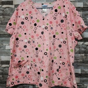 SB Scrubs Pink and Black Polka Dot Blouse